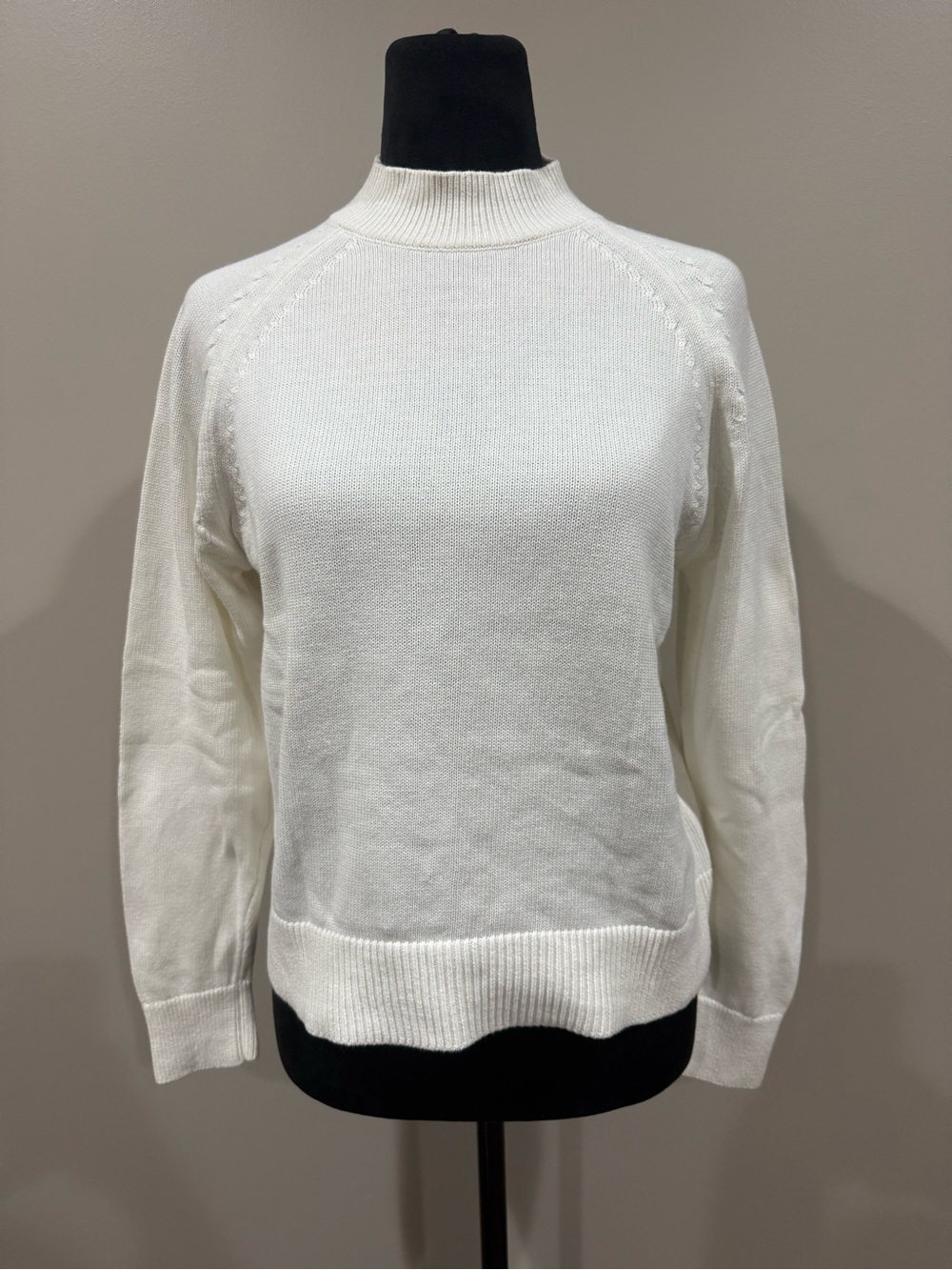 Quince 100% Organic Cotton Mock Neck Sweater Ivory Off-White